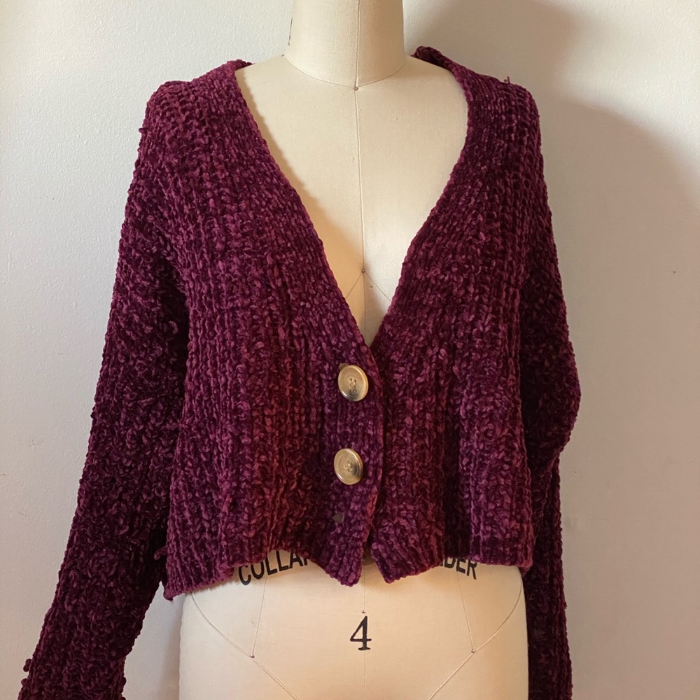 Fuscia Button Down Chenille Sweater
